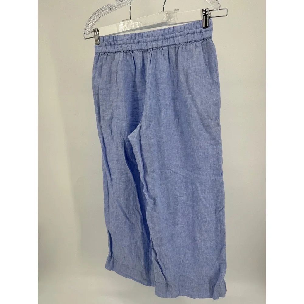 J.Crew Linen Wide Leg Pants Women S Blue Elastic Waist Drawstring Coastal Summer